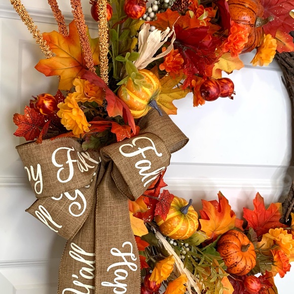 Fall Wreath For Front Door Leaves Pumpkins Home Decor‎ Autumn Farmhouse Rustic - Picture 3 of 7